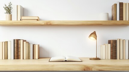 Spacious study room with a modern bookshelf and desk lamp.Concept of knowledge,learning,and intellectual pursuits.Symbol of education,research,and academic excellence.calm,focused, productive workspac