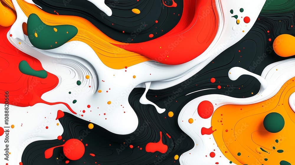 Poster dynamic abstract composition of colorful swirls and fluid shapes representing artistic expression an