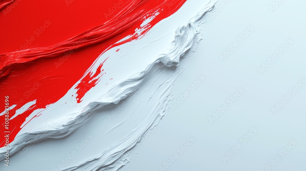 Aufkleber vibrant red and white paint stroke abstract art textures creating dynamic visual contrast on canvas 