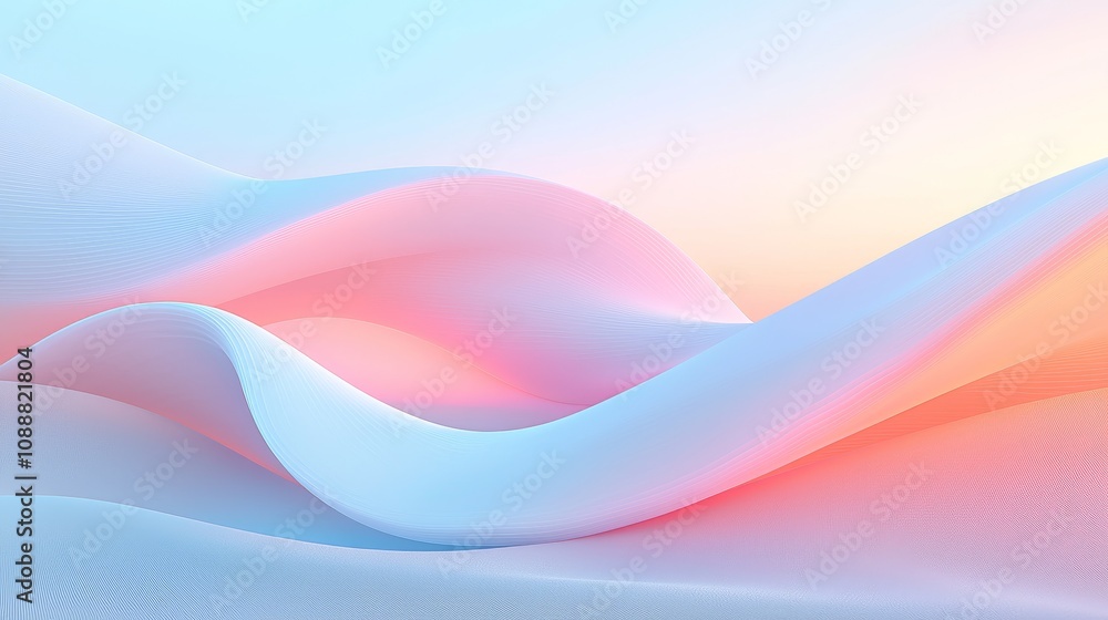 Poster elegant flowing waves of soft pastel colors creating a serene digital background for artistic design