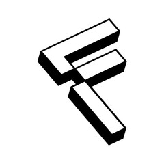 Isometric letter F , 3D alphabet illustration