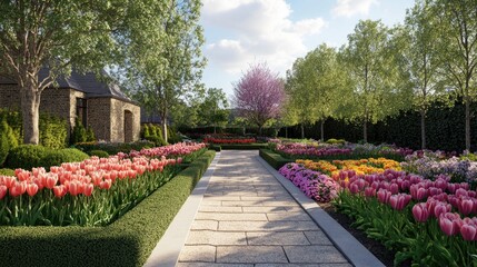 Obraz premium Vibrant Formal Garden Displaying Beautifully Designed Flora
