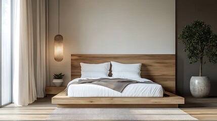 Beautiful Colored Mockup Bedroom Interior Blank Poster Decoration Art Background Image, generative AI