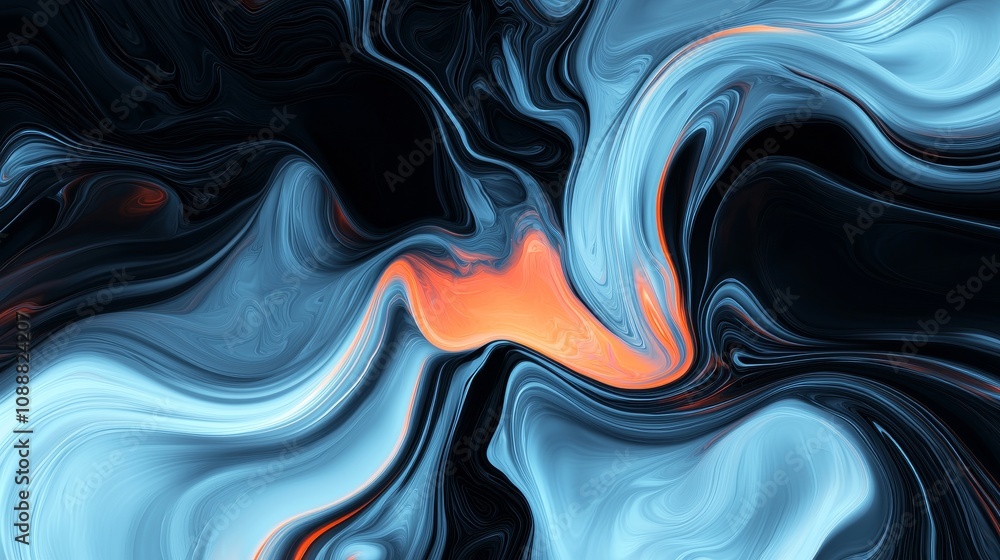 Poster flowing vortex of color exploring the dynamic swirls of blue and orange abstract art for inspiration