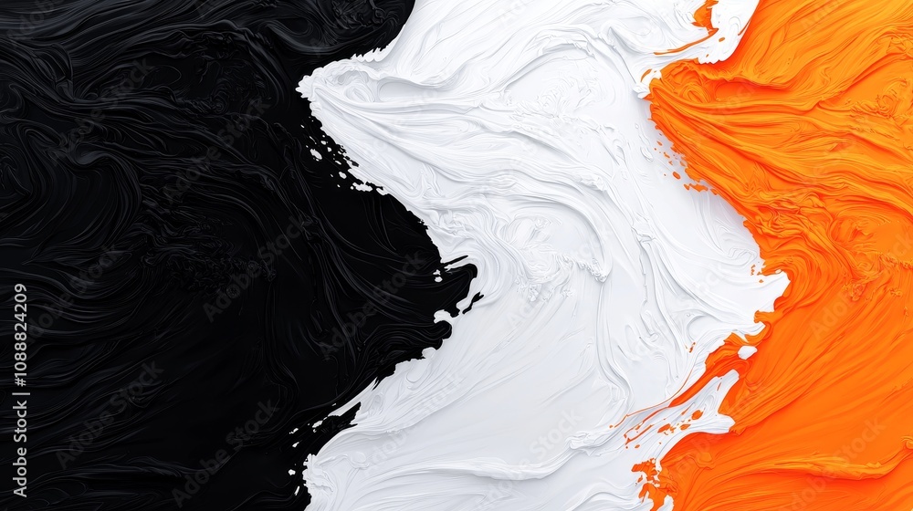 Poster dynamic swirls of black white and orange an abstract journey through color and texture in artistic e
