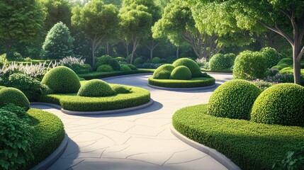 Obraz premium Beautifully Landscaped Park with Winding Pathways