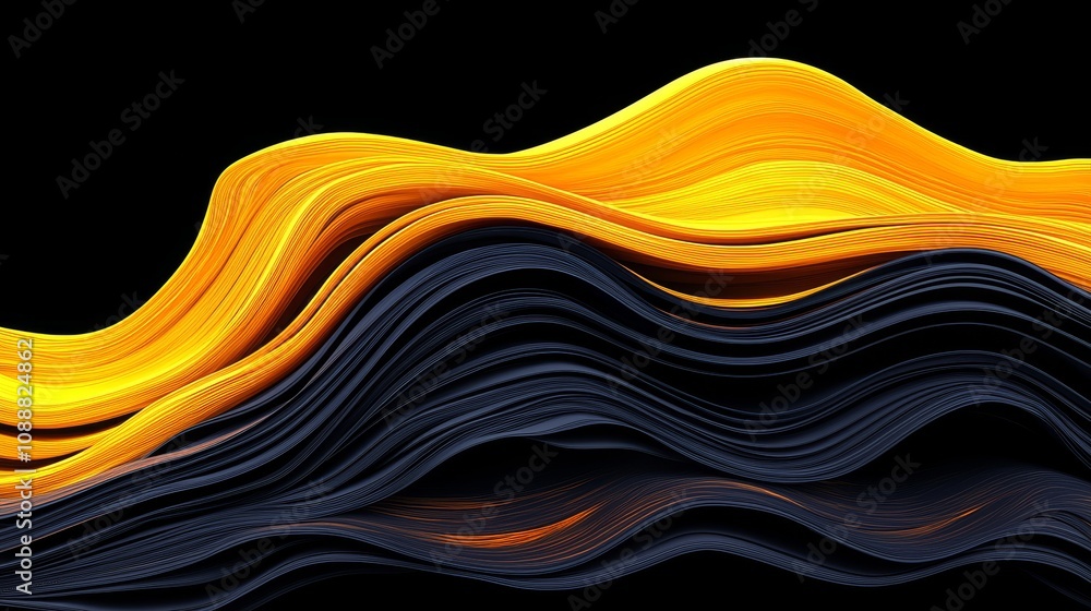 Aufkleber dynamic waves of color the striking contrast of yellow and black in abstract design elements for mod