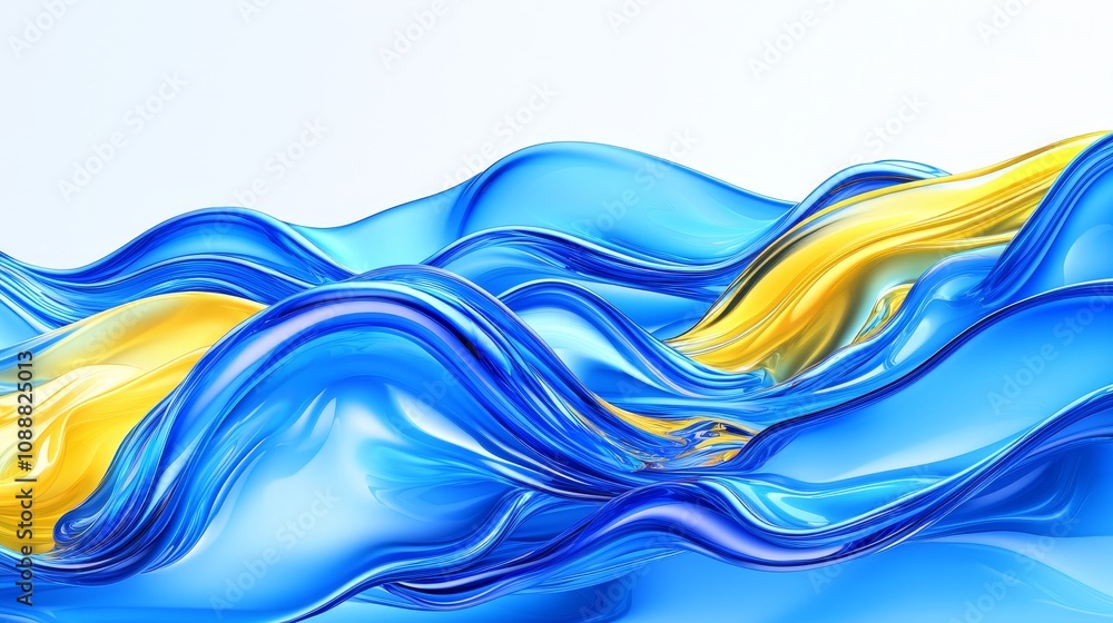 Poster fluid dynamics of colorful waves a stunning visual representation of blue and yellow flowing togethe