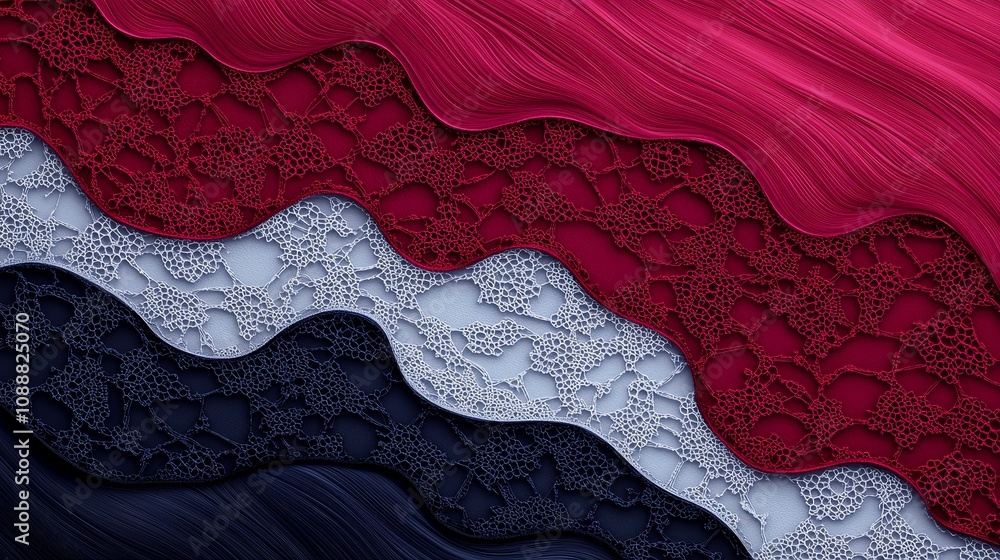 Poster elegant textures of layered lace and satin a visual symphony of rich colors and intricate patterns
