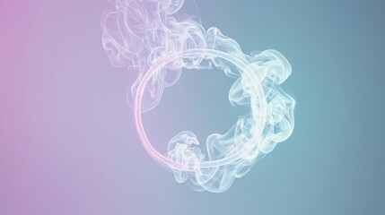 Pink smoke ring on light blue  background. free space.