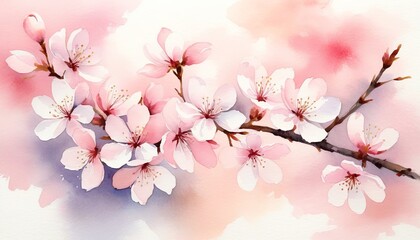 Obraz premium Delicate cherry blossom watercolor art on soft pastel background