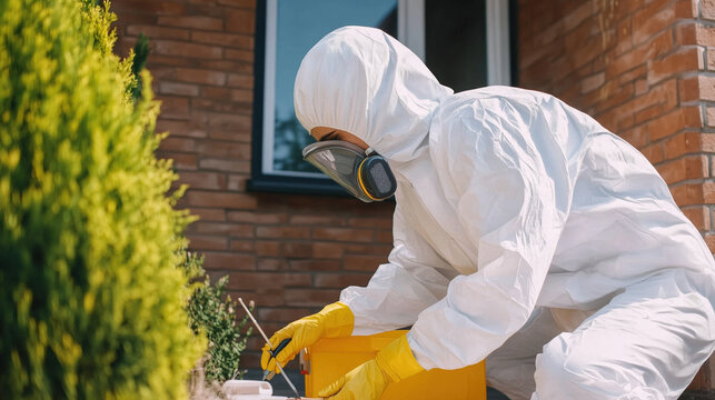 Female Investigator in Hazmat Suit Using Crime Scene Investigation Tools to Collect Evidence