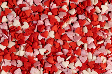 sweet sugar candies in the shape of hearts