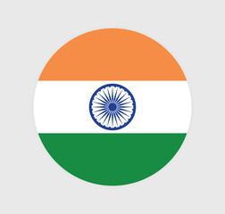 Vector India National Flag icon. Round flag of India on Gray Background.