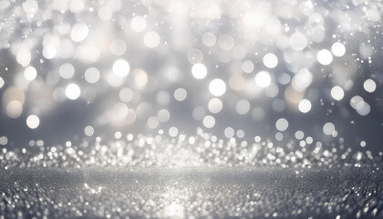 glitter vintage lights background. silver and white. de-focused