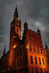 City hall in Gdańsk, Poland. Night cityscape