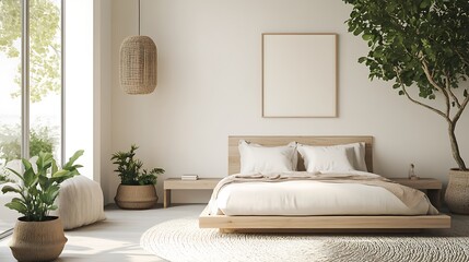 Beautiful Colored Mockup Bedroom Interior Blank Poster Decoration Art Background Image, generative AI
