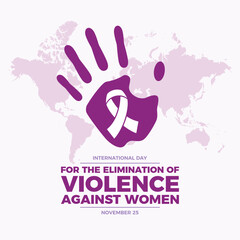 International Day for the Elimination of Violence against Women poster vector illustration. Female purple handprint and white awareness ribbon icon. Template for background, banner, card. November 25.