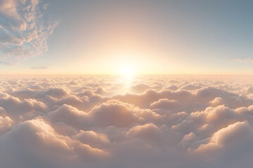 A clear sky with soft white clouds scattered across, in a serene light blue background	