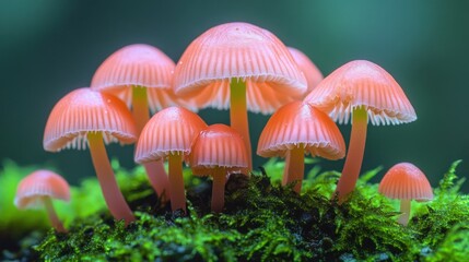 Fototapeta premium A Cluster of Delicate Pink Mushrooms