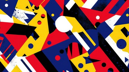 Obraz premium Abstract geometric pattern featuring bold primary colors and sharp shapes creates a vibrant backdrop for creative website headers.