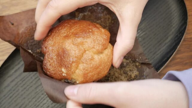 Georgeous golden top muffin unwrapping