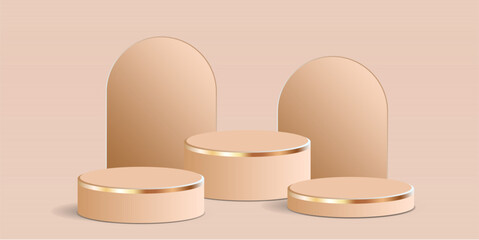cylinder podium tube circle podium with gold strip stage 3d Abstract minimal scene mockup products display studio, Stage showcase. Vector geometric forms