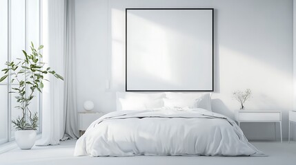 Beautiful Colored Mockup Bedroom Interior Blank Poster Decoration Art Background Image, generative AI