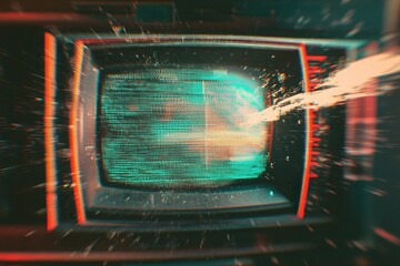 Retro 80s tv glitch effect with vhs static, pixel noise, and analog scanlines on transparent overlay