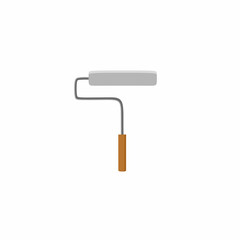 Vector illustration of a paint roller tool with a wooden handle and a gray roller. Ideal for concepts related to painting, renovation and building projects.