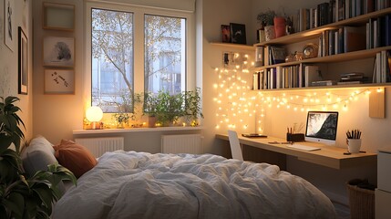 Beautiful Colored Mockup Bedroom Interior Blank Poster Decoration Art Background Image, generative AI