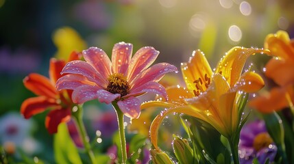 Colorful Flowers in a Vibrant Garden Setting
