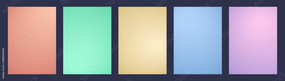 Poster halftone colorful backgrounds, paper backdrops for texts and designs, dotted sparse patterns for pos