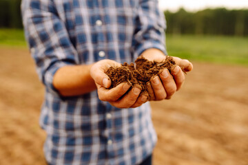 Expert farmer checking soil health before growth a seed or plant seedling. Nature healthy food.