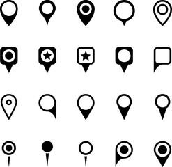 Location Pins Sign. Pointer Navigation Symbol. Flag Mark, Place Location Pictogram. Thumbtack Sign. GPS Tag. Marker Point on Map. Vector Illustration.