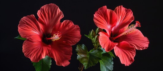Red Hibiscus Flowers on Plant
