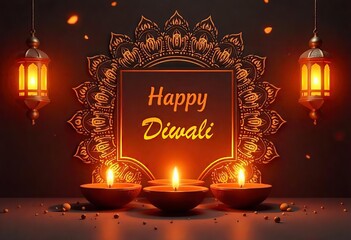 Happy Diwali Celebration: Festival of Lights with Traditional Diyas and Glowing Lanterns, Diwali celebration, Happy Diwali, Diwali greetings, Festival of lights, Indian festival, Diwali wishes, 