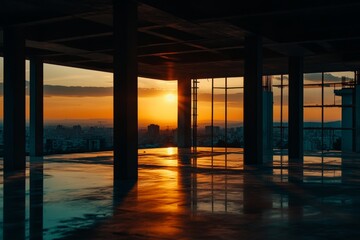 Silhouette of construction site at sunset  architecture and infrastructure project development