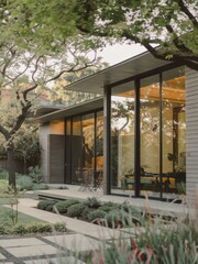 Modern Contemporary Home with Floor-to-Ceiling Windows and Beautiful Landscaping