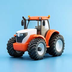 Vibrant Orange Tractor Against Bright Blue Background