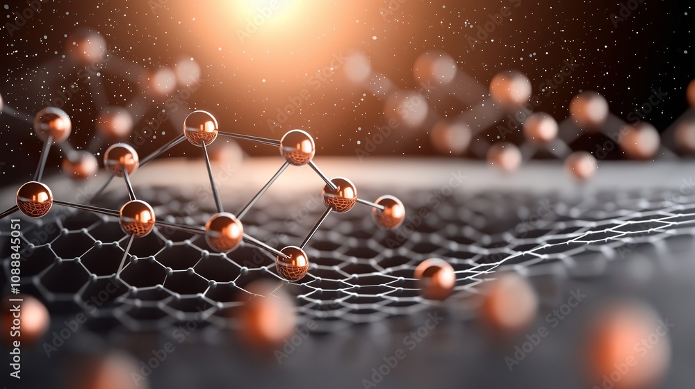 Poster dynamic composition displaying hydrogen atoms in a striking molecular structure with futuristic back