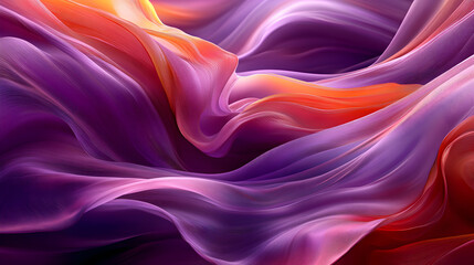 Obraz premium Abstract 3D Render of Flowing Fabric: Purple and Orange Hues Swirling Elegantly in a Digital Art Background
