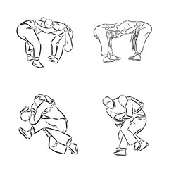 Fototapeta premium Martial arts coach, sambo, judo and wrestling. belt wrestling vector sketch