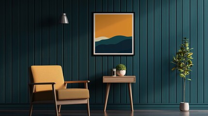 Artistic vintage graphic design in classic poster frame cozy living room home decor contemporary style aesthetic appeal