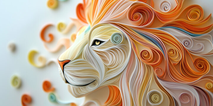 quilled lion with a mane of tightly curled paper strips. 
