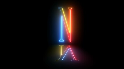 Glowing neon capital letter alphabet N animation. Letter "N" on black background. Educational concept.