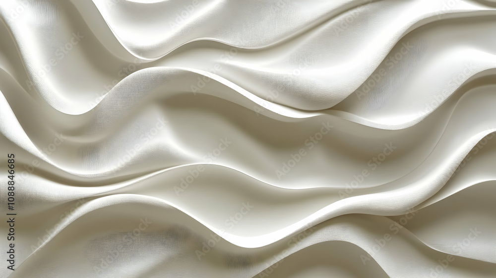 Poster abstract 3d render of elegant white wave background, seamlessly repeating curving texture, soft ligh