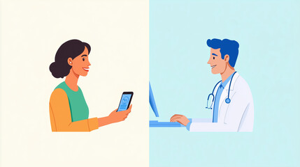 2D digital art of scheduling a virtual doctor's appointment on a smartphone app, healthcare booking system, telemedicine and online medical consultation