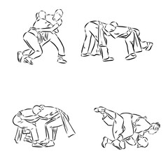 Martial arts coach, sambo, judo and wrestling. belt wrestling vector sketch