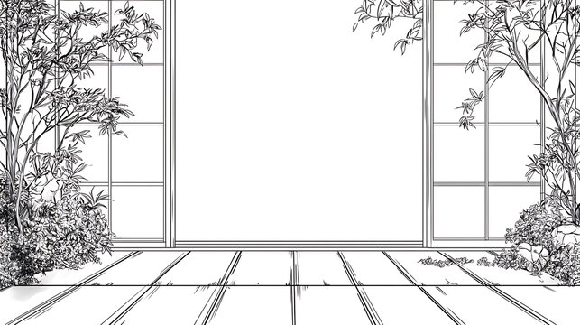 black and white zen garden scene clip art preview